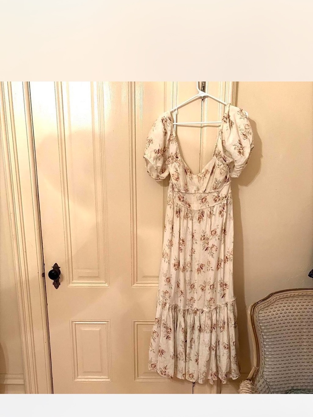 LoveShackFancy Cream Floral Puff-Sleeve Midi Dress